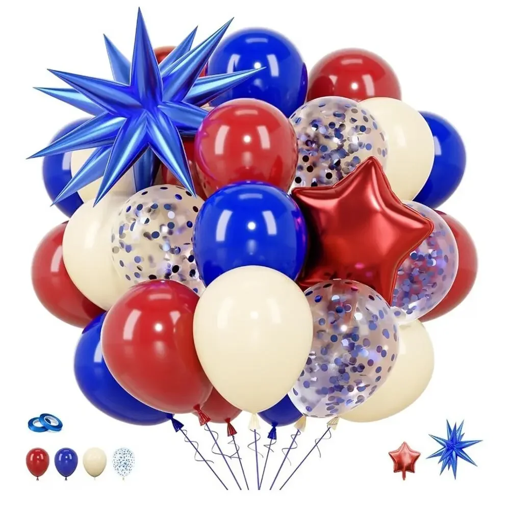 Balloons Navy Blue Red White Confetti 12 Inch 37pcs Foil Star Baby Shower BDay